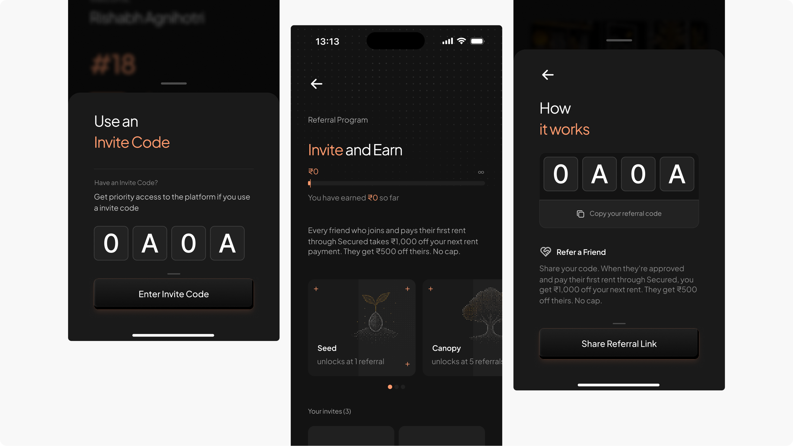 Invite codes, referrals, and referral progress
